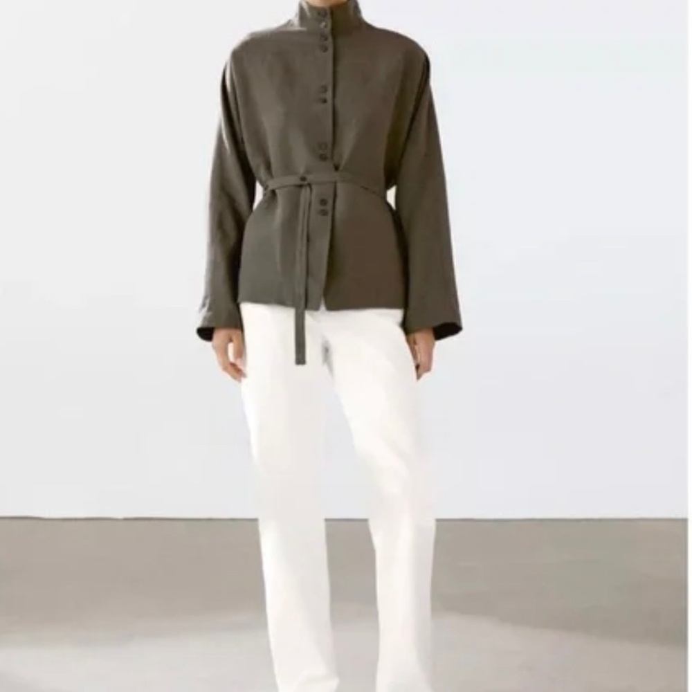 Massimo Dutti Linen Blend Stand Collar Jacket S NWT